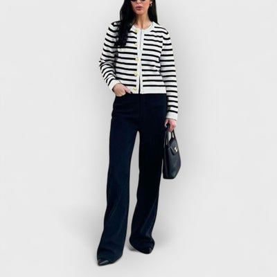 Vintage Striped Crew Neck Knitted Cardigan Jacket