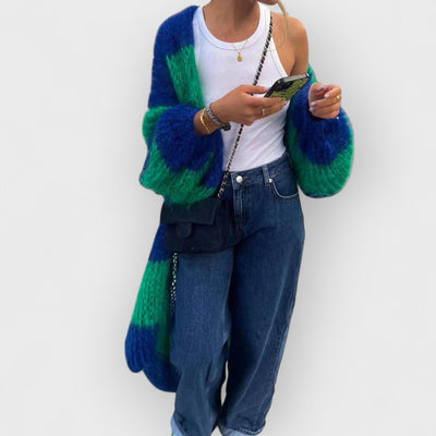 Lazy Style Contrast Striped Sweater Long Coat