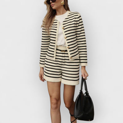 Vintage Striped Crew Neck Knitted Cardigan Jacket