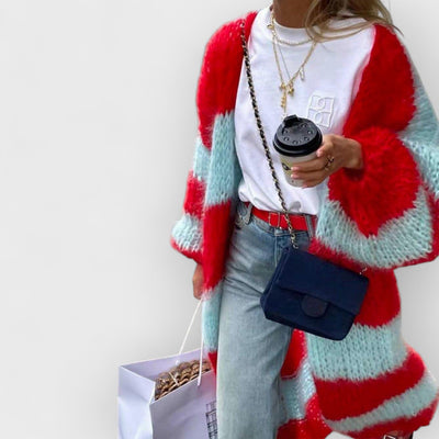 Lazy Style Contrast Striped Sweater Long Coat