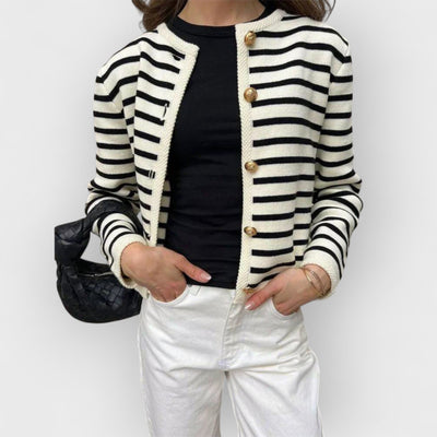 Vintage Striped Crew Neck Knitted Cardigan Jacket