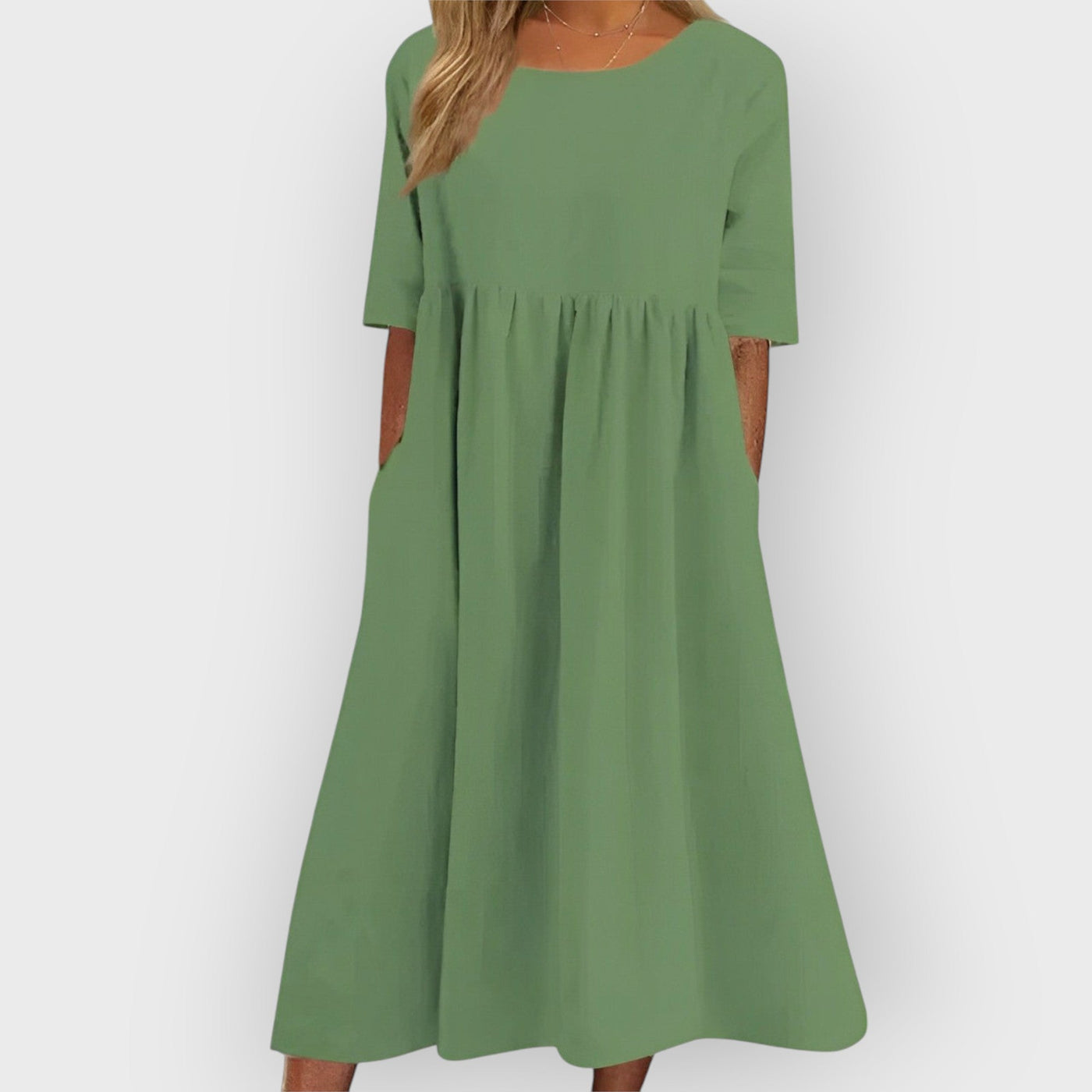 Harper Breathable Vintage Midi Dress with Pleated Design