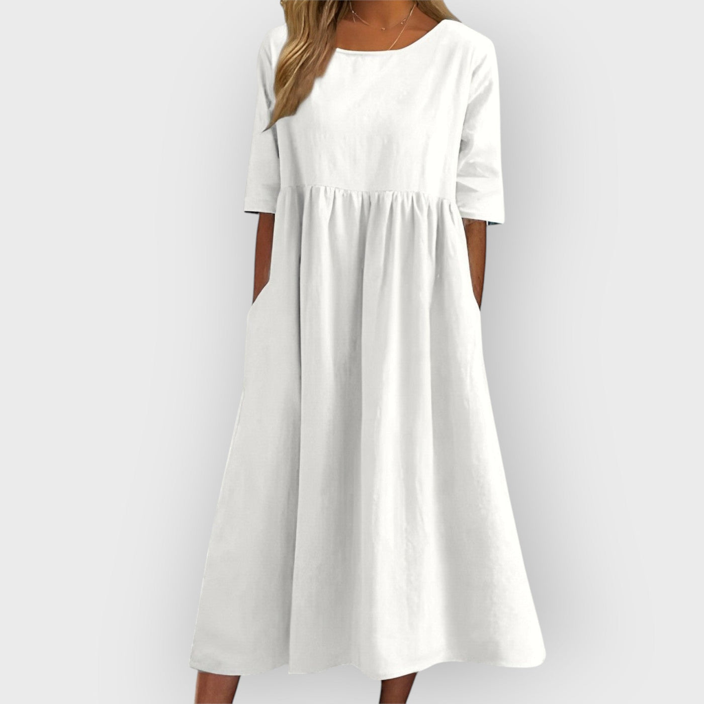 Harper Breathable Vintage Midi Dress with Pleated Design