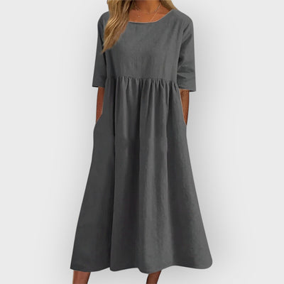 Harper Breathable Vintage Midi Dress with Pleated Design