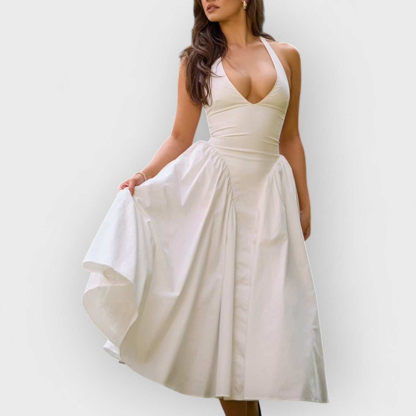 White Cotton Halter Midi Sundress
