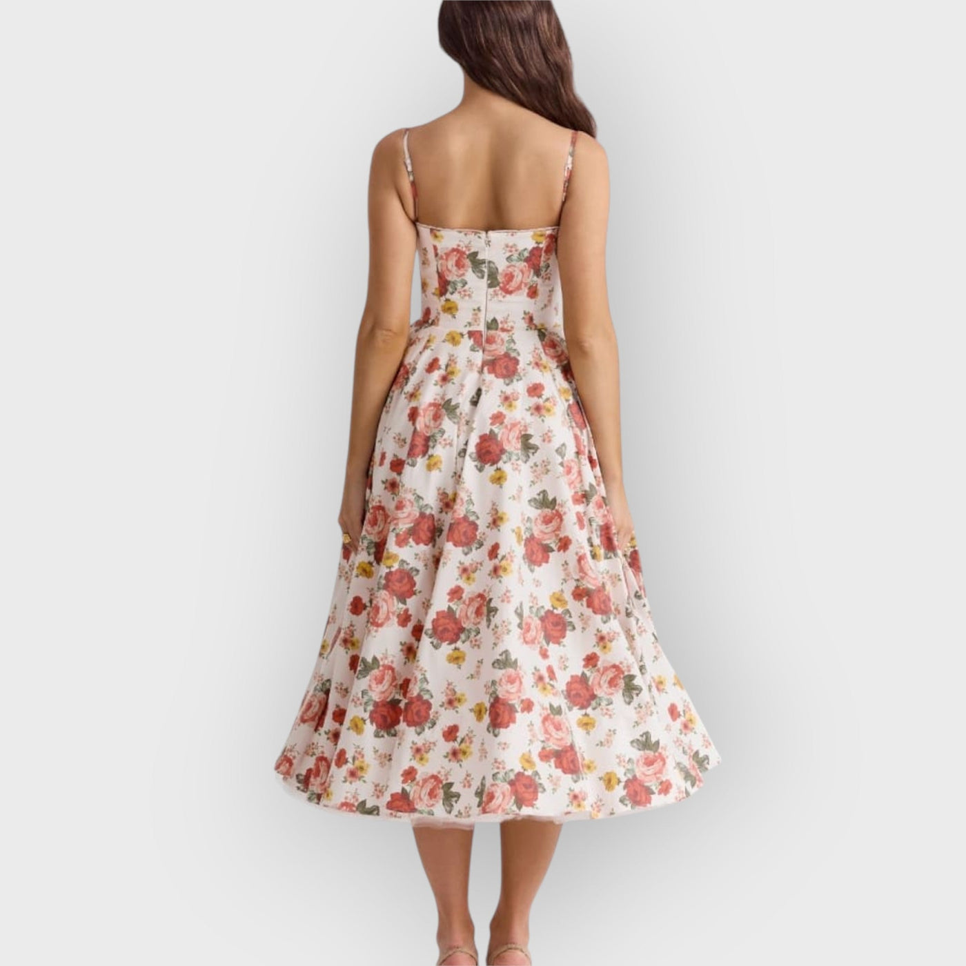 Italian Rose Print Tulle Midi Dress