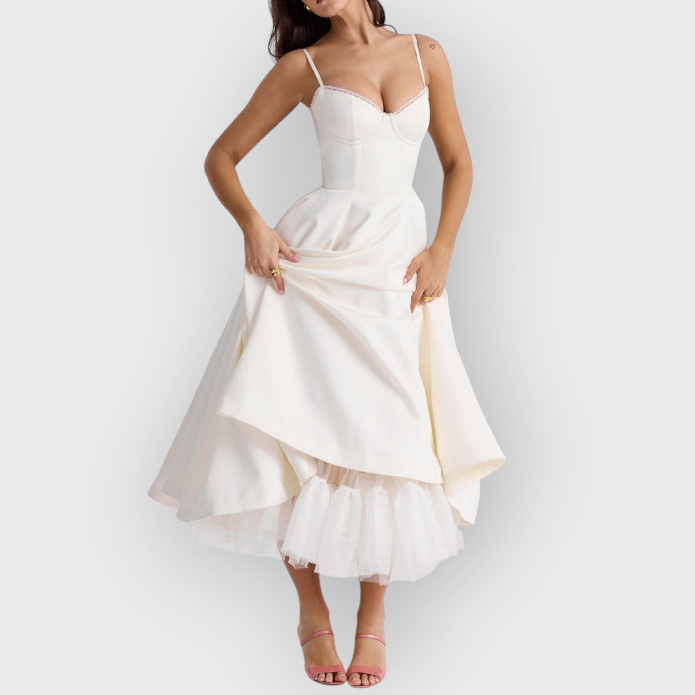 White Tulle Midi Dress