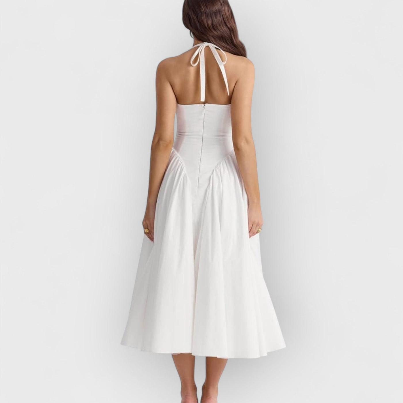 White Cotton Halter Midi Sundress
