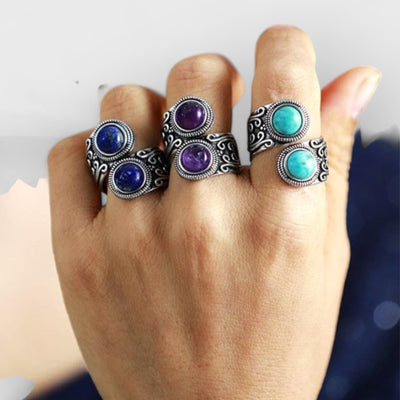 Natural Amethyst Silver-Plated Ring