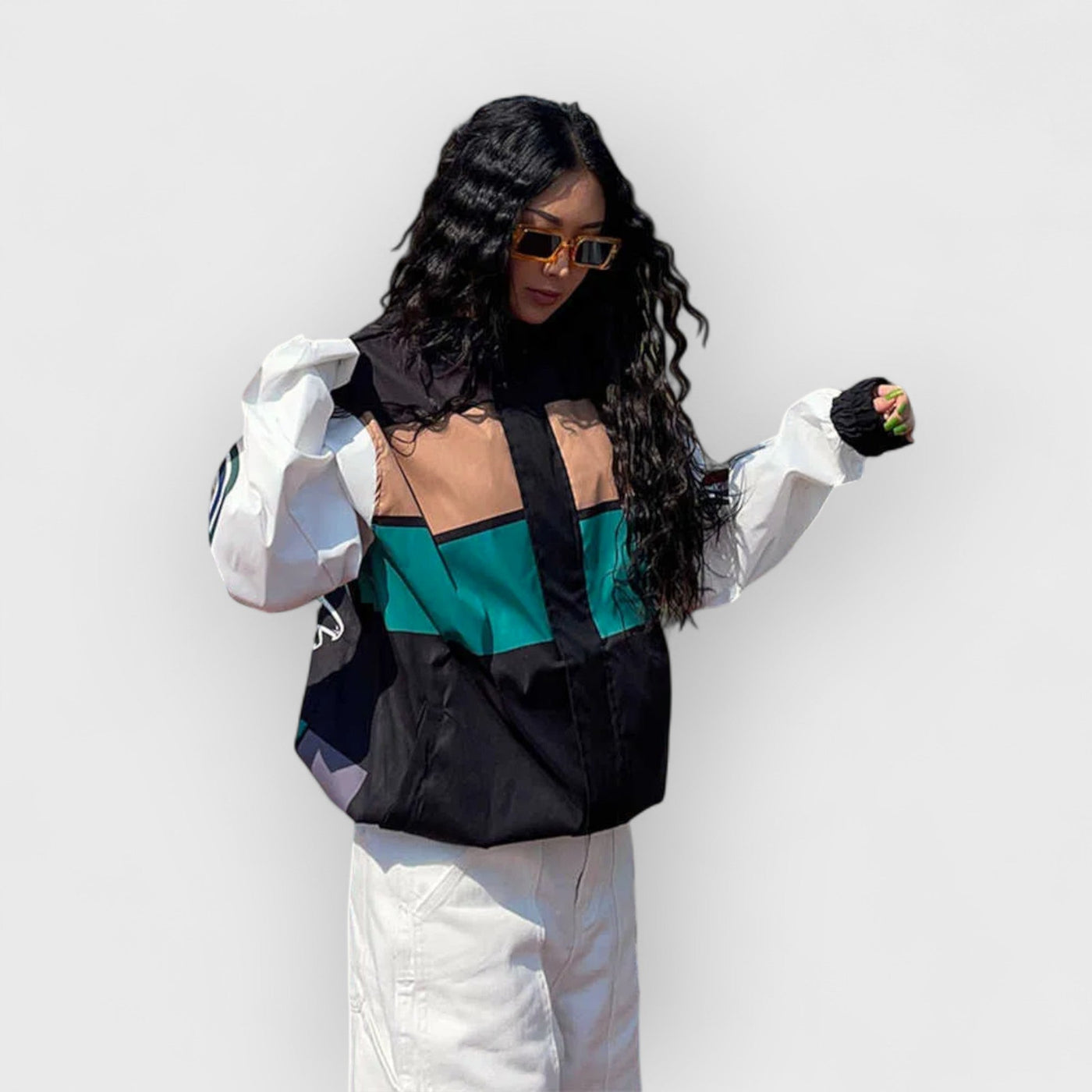 Loose Color Block Long Sleeve Trench Coat Jacket
