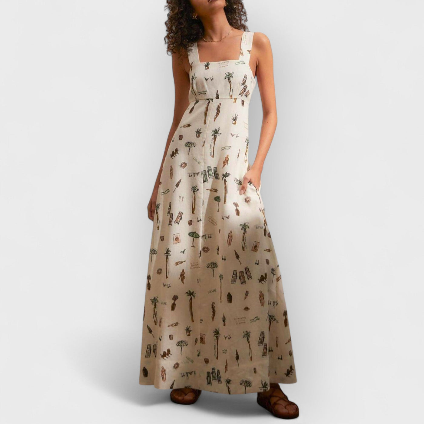 Fashionable Personalized Graffiti Suspender Sexy Backless Maxi Dress