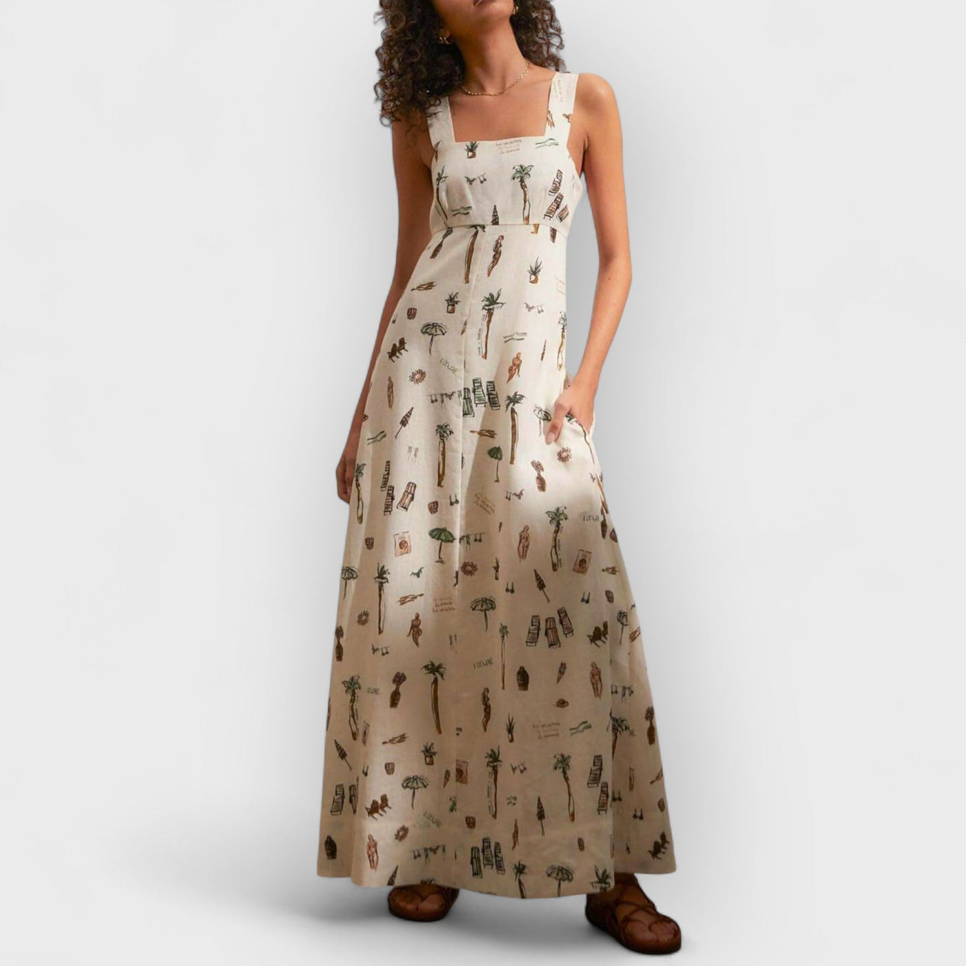 Fashionable Personalized Graffiti Suspender Sexy Backless Maxi Dress