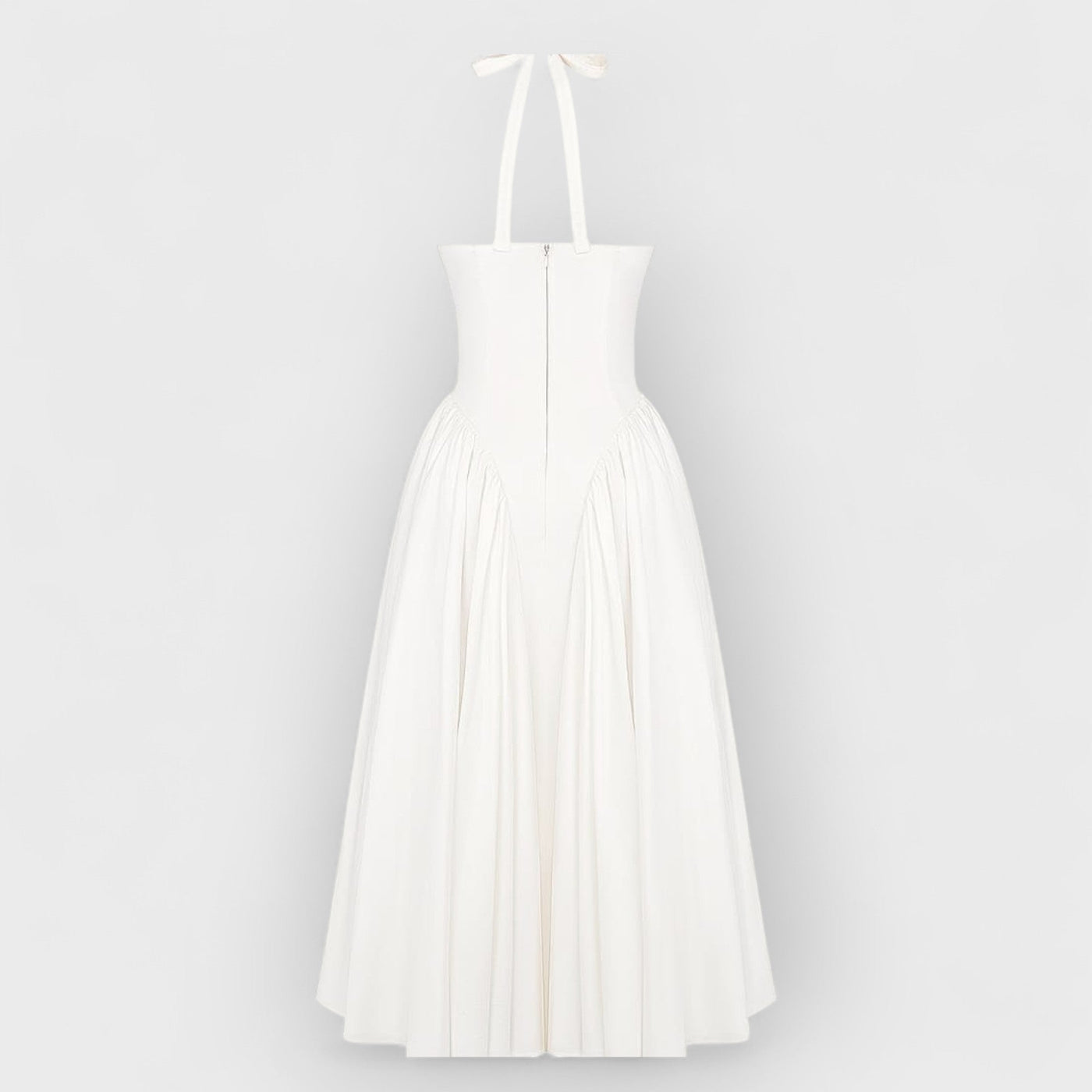 White Cotton Halter Midi Sundress