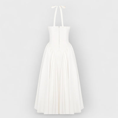 White Cotton Halter Midi Sundress