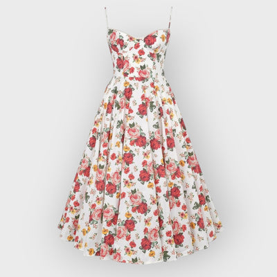 Italian Rose Print Tulle Midi Dress